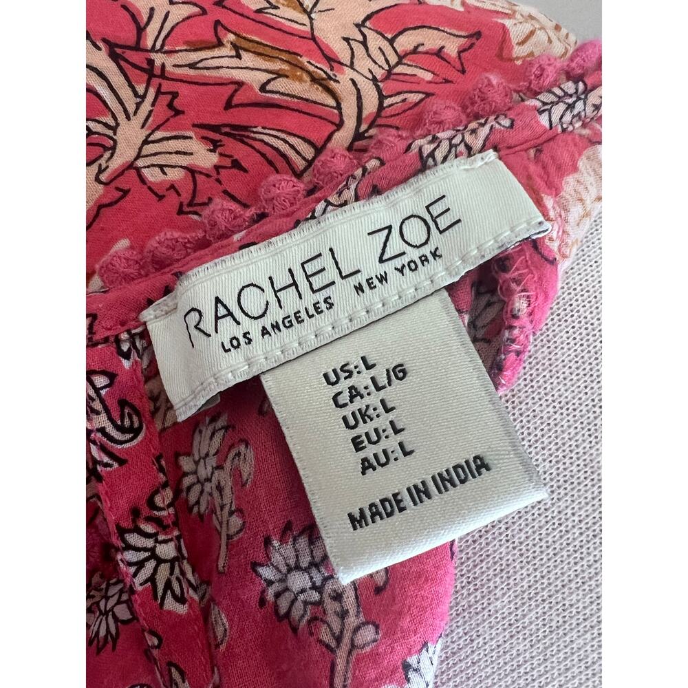 Rachel Zoe 100% Cotton Pink Floral Bell Sleeve Peasant Blouse Top Women's L - Picture 7 of 8